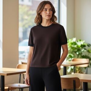 ST JOHN COLLECTION BY MARIE GRAY SANTANA KNIT BROWN BLACK KNIT SWEATER TOP SZ M